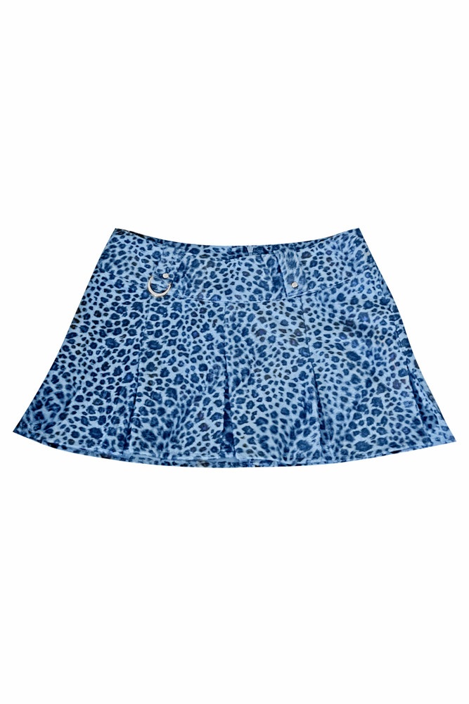 Priscilla Blue Leopard Print Low-Rise Mini Skirt