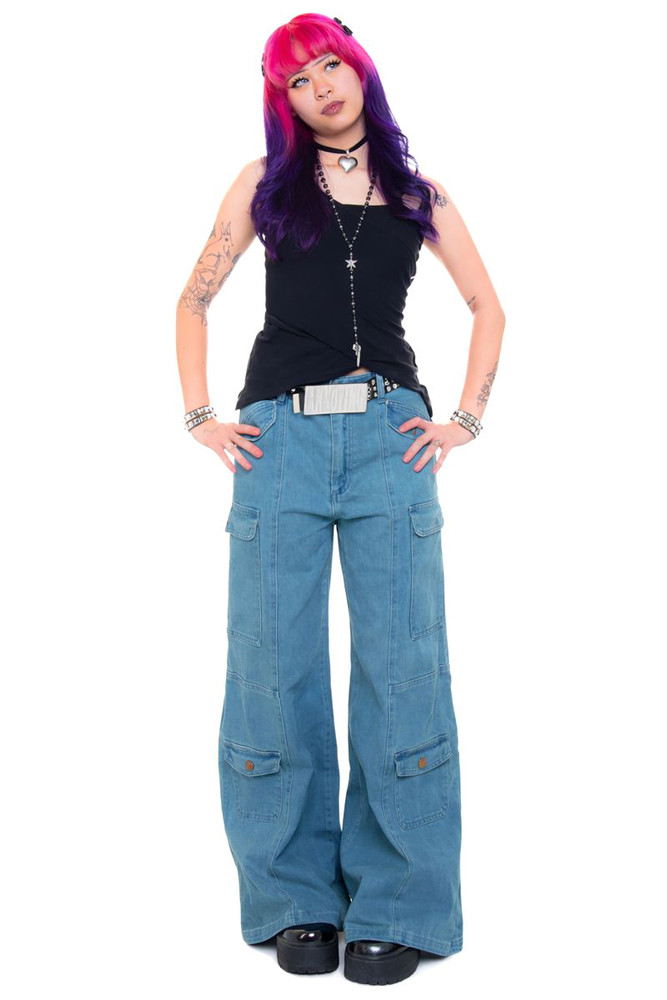 Reggie Blue Denim Cargo Baggies