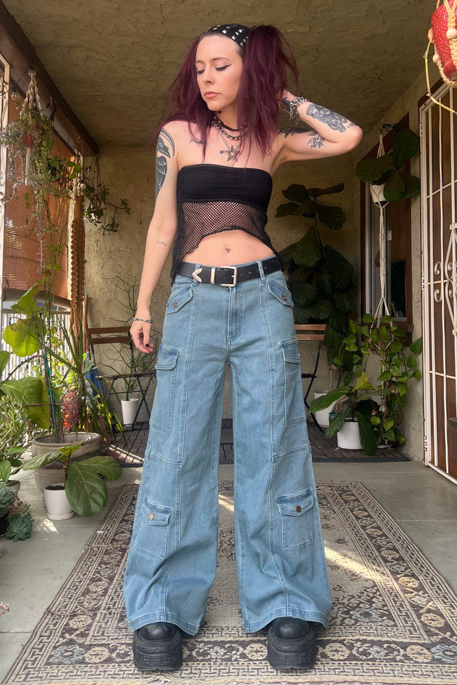 Reggie Blue Denim Cargo Baggies