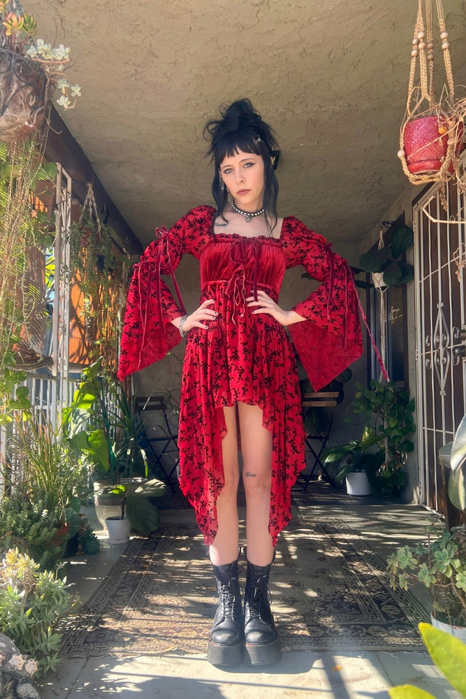 Desdemona Red Velvet Mix Dress