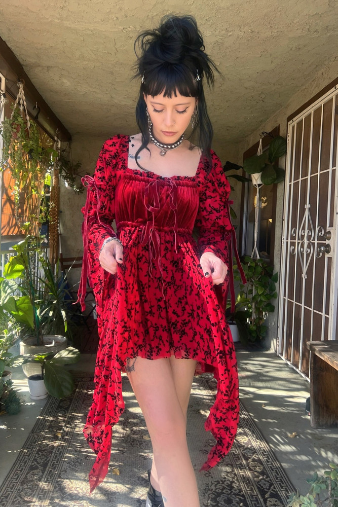 Desdemona Red Velvet Mix Dress