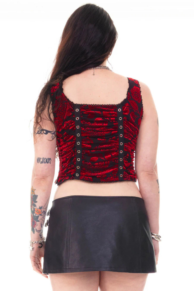 Lexi Black & Red Velvet Burnout Grommet Top
