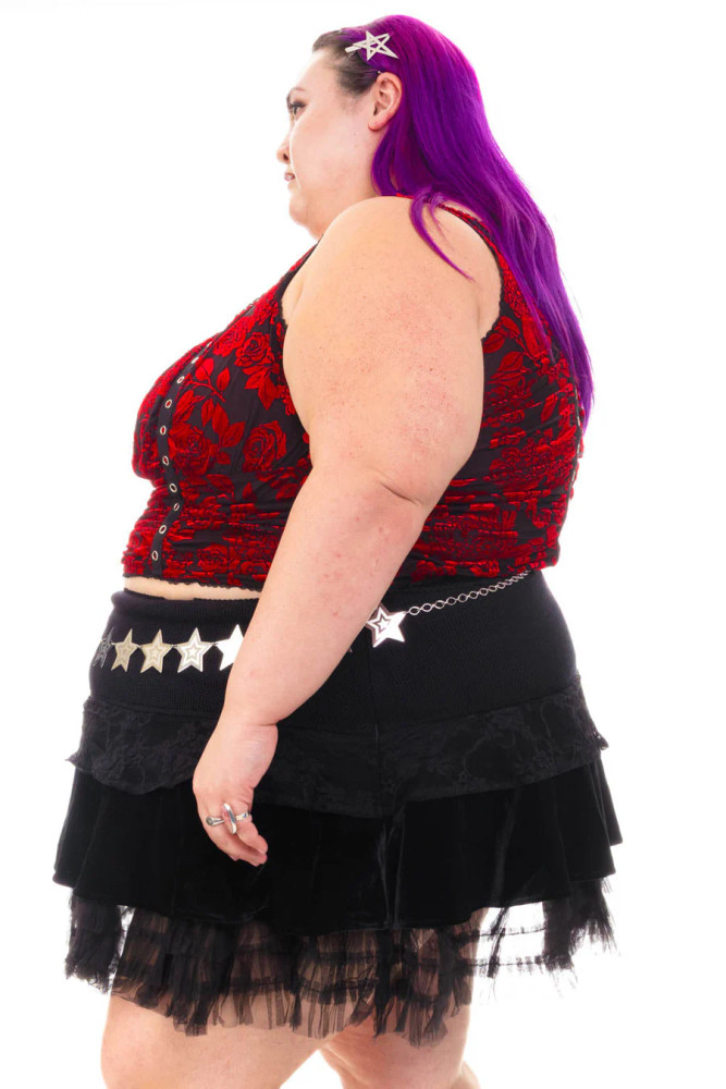 Lexi Black & Red Velvet Burnout Grommet Top