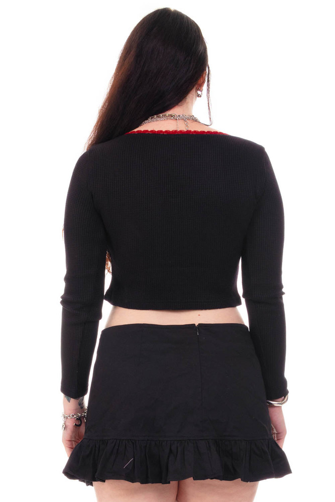 Rosa Black Lace-Trimmed Thermal Long-Sleever