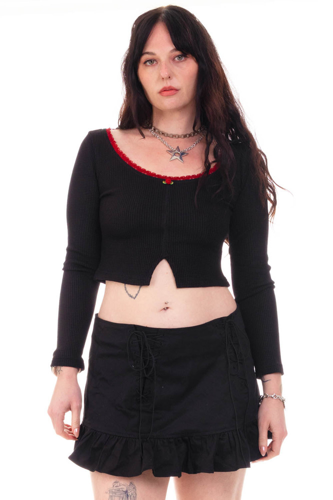 Rosa Black Lace-Trimmed Thermal Long-Sleever