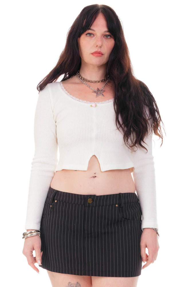 Rosa White Lace-Trimmed Thermal Long-Sleever