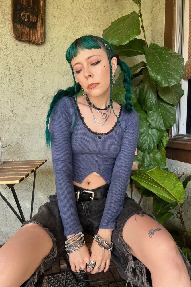 Rosa Blue Lace-Trimmed Thermal Long-Sleever