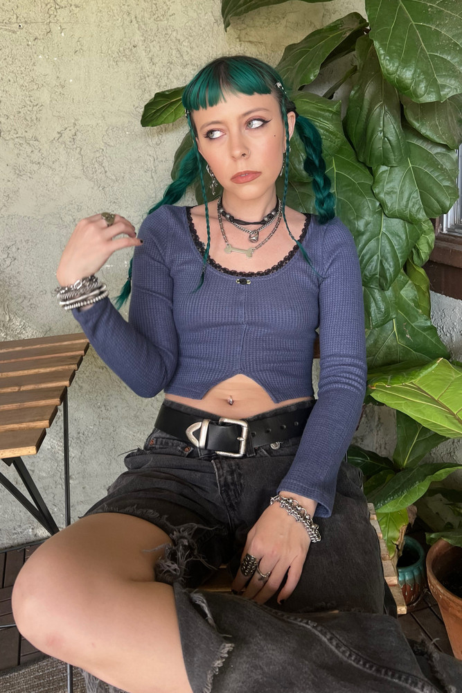 Rosa Blue Lace-Trimmed Thermal Long-Sleever