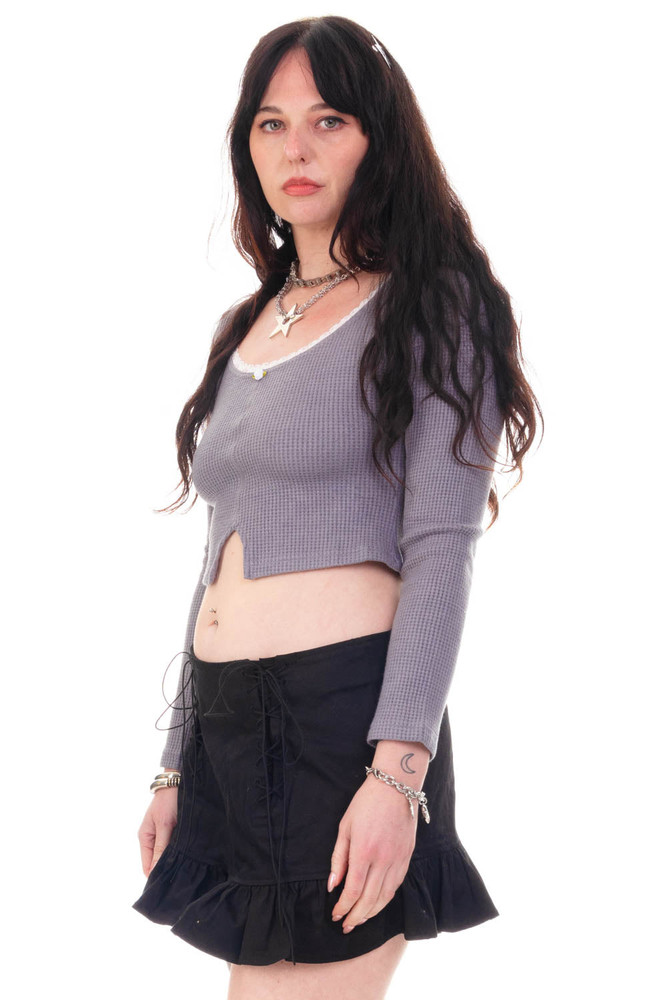 Rosa Grey Lace-Trimmed Thermal Long-Sleever