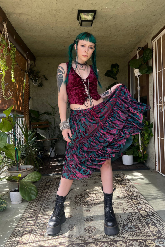Louisa May Velvet Burnout Ruffle Skirt