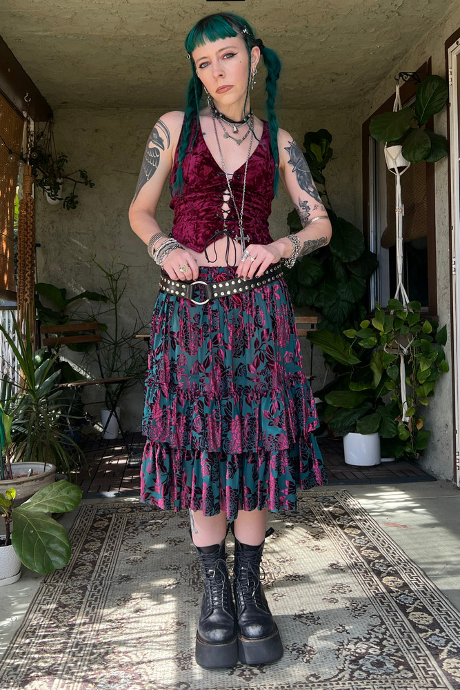 Louisa May Velvet Burnout Ruffle Skirt