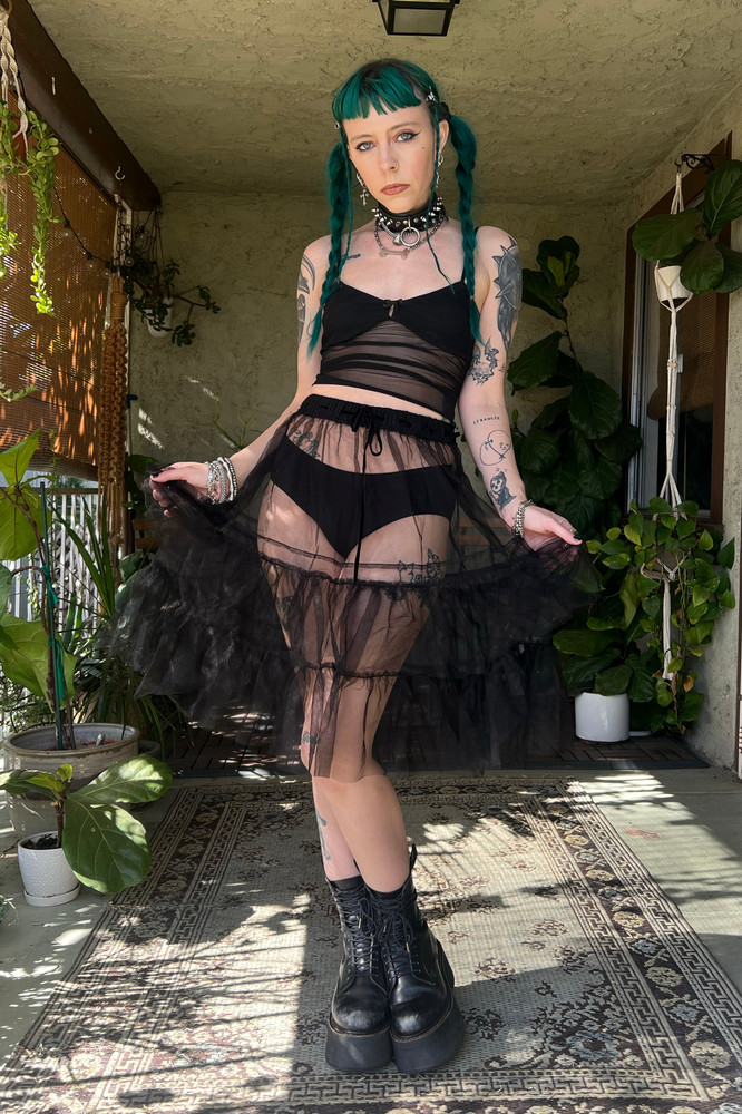 Louisa May Sheer Black Ruffle Skirt