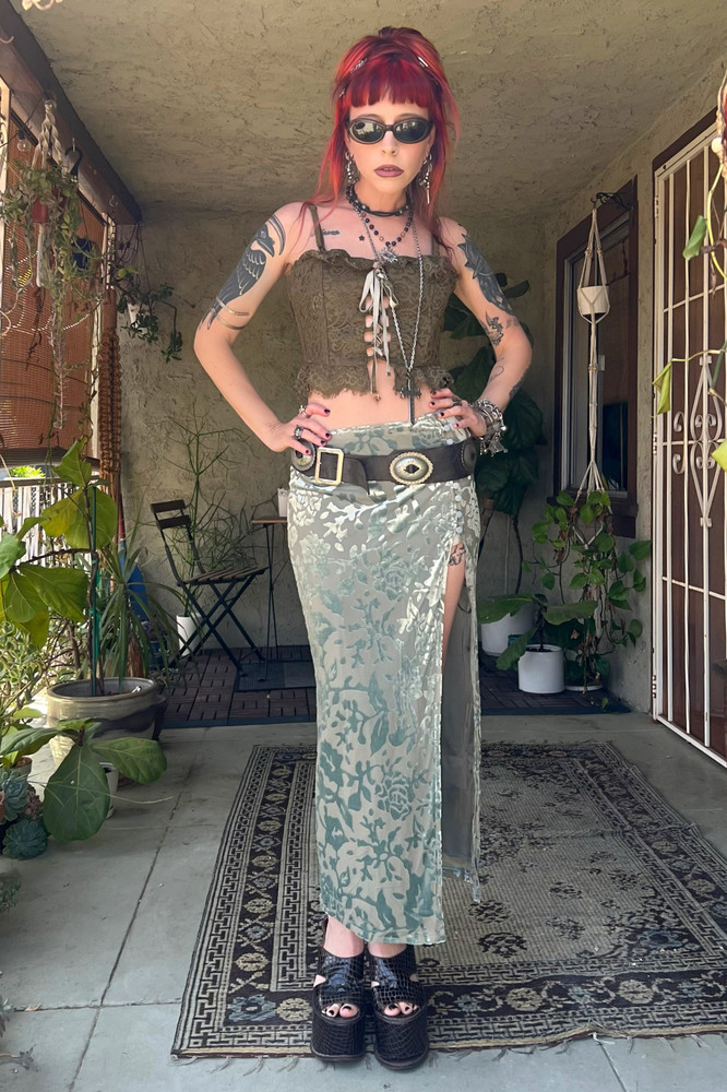 Siren Sage Green High Slit Skirt