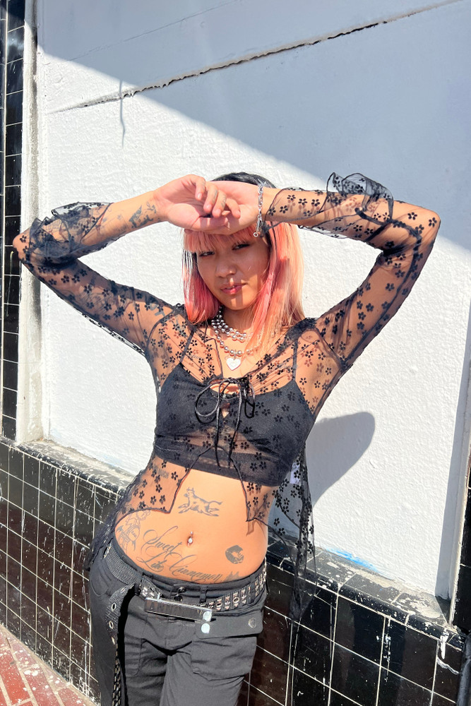 Everything Black Flutter Mesh Top