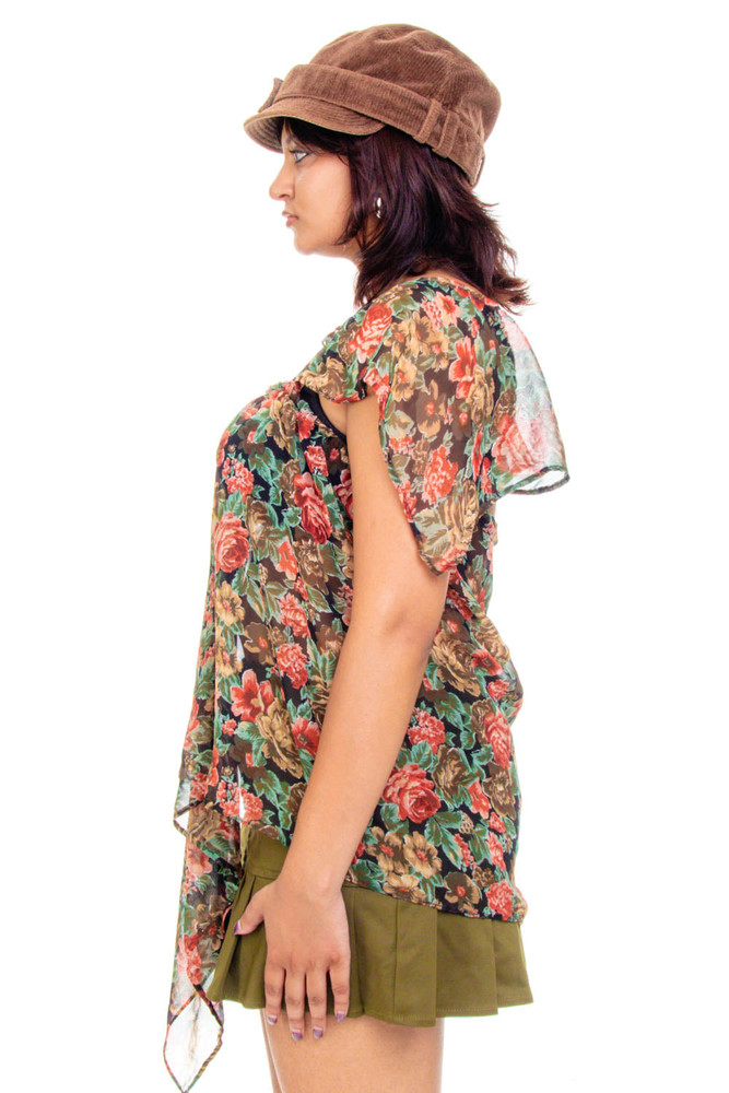 Vintage 90's Floral Tank Sheer Blouse - OSFM
