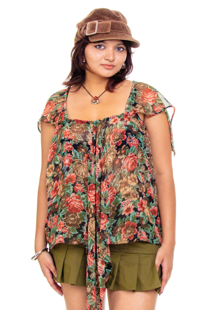 Vintage 90's Floral Tank Sheer Blouse - OSFM
