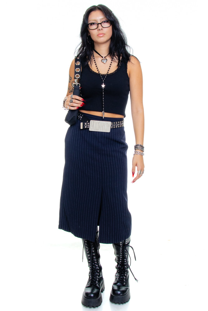 Vintage 80's Pinstripe Office Midi Skirt - S/M
