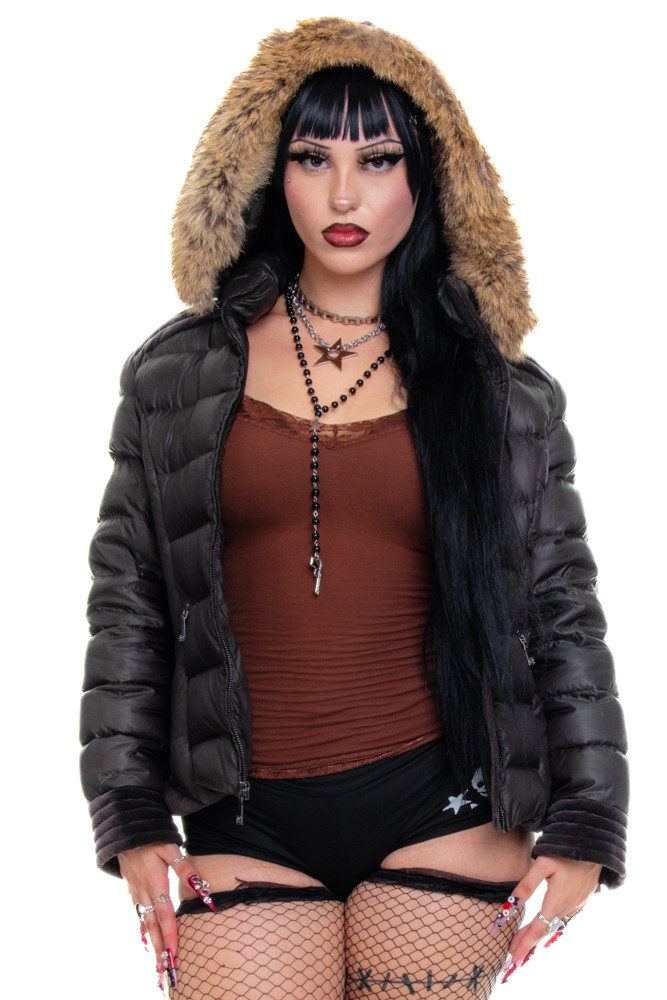 Vintage Y2K Hooded Puffer Jacket - M/L