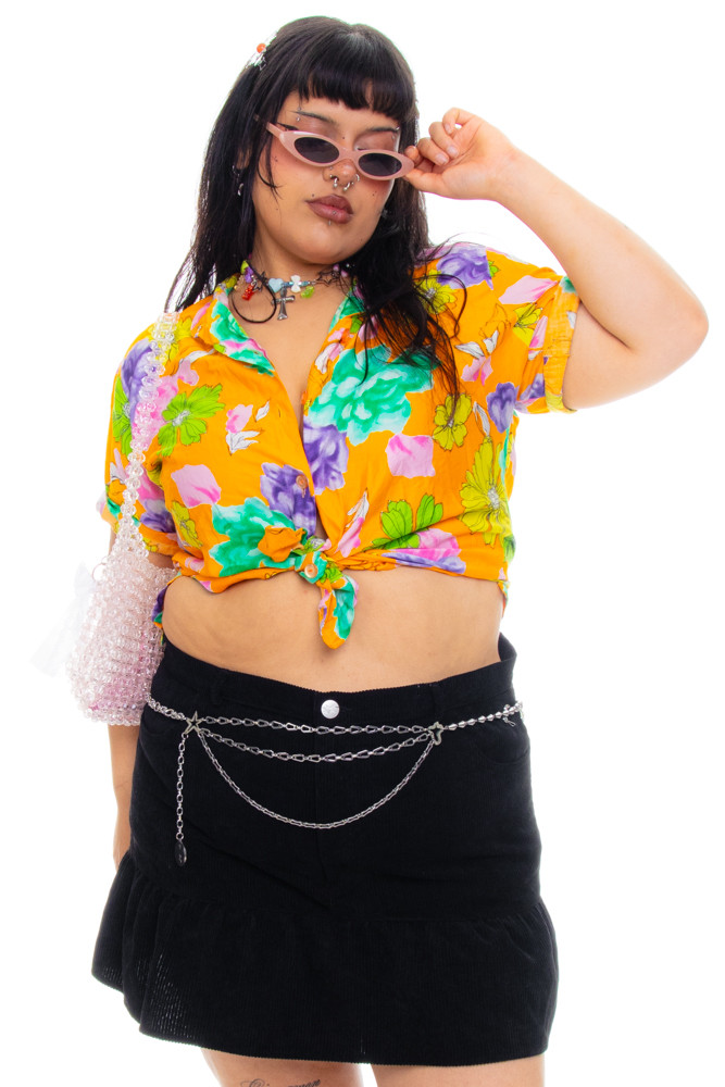 Vintage 60's Watercolor Floral Button-Up Shirt - XL