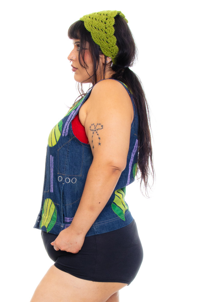 Vintage 80's Lemon & Lime Embroidered Vest - L/XL