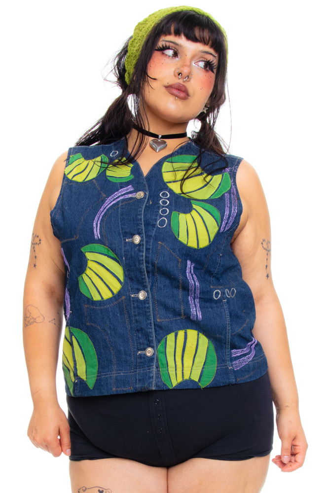 Vintage 80's Lemon & Lime Embroidered Vest - L/XL