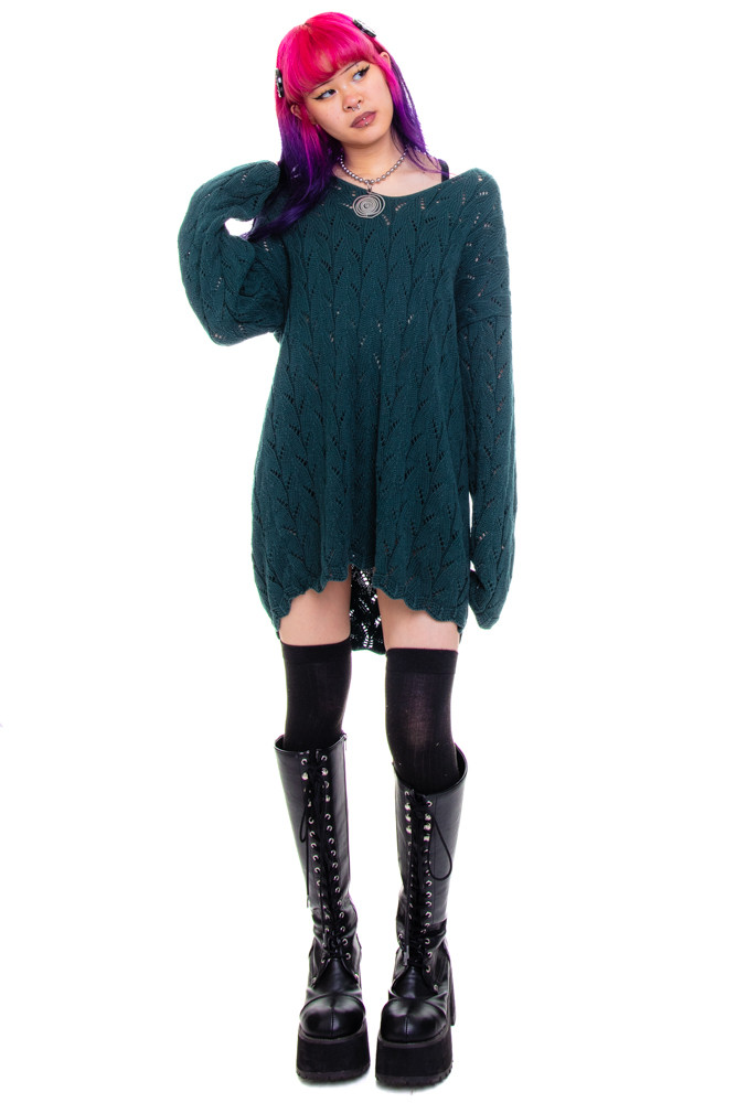 Vintage 90's Emerald Green Chunky Knit Sweater - One Size Fits Many