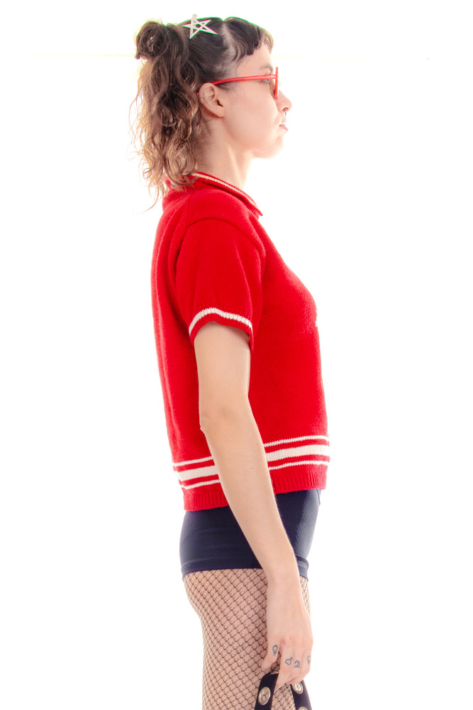 Vintage 80's Anchors Away Collared Short-Sleeve Sweater - One Size Fits Many