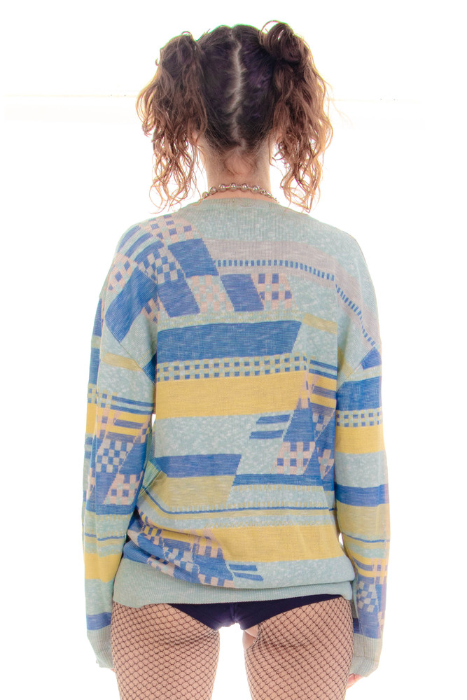 Vintage 80's City Boy Baby Geometric Henley Sweater - One Size Fits Many