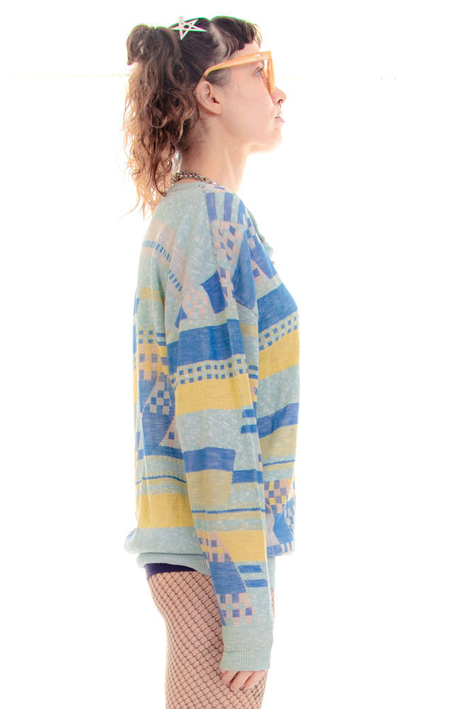 Vintage 80's City Boy Baby Geometric Henley Sweater - One Size Fits Many