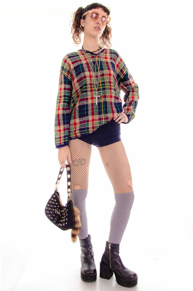 Vintage 90's Plaid Classic Pullover Sweater - One Size Fits Many