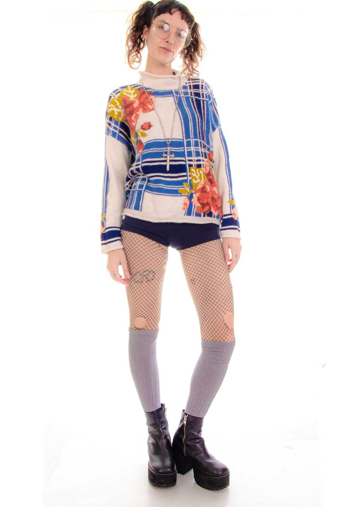 Vintage 90's Limited Hand-Knit Floral Sweater - One Size Fits Many