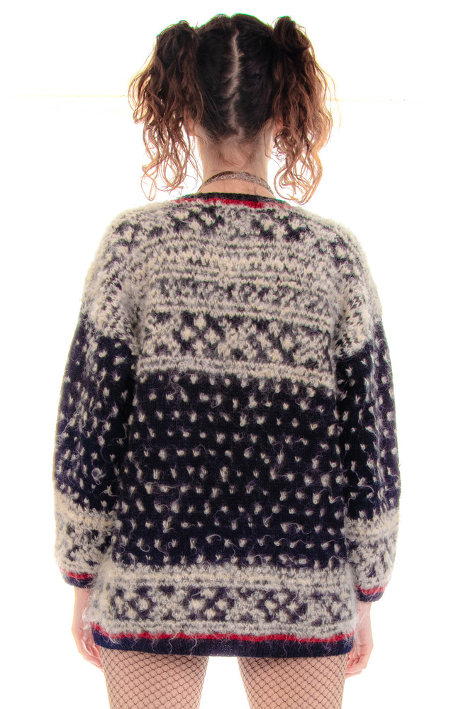 Vintage 90's Fuzzy Mohair Polka Dot Sweater - One Size Fits Many