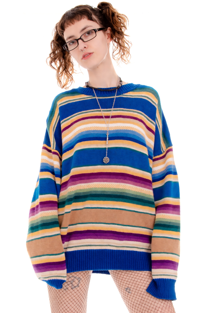 Vintage Y2K Structure Ramie Stripe Pullover Sweater - One Size Fits Many