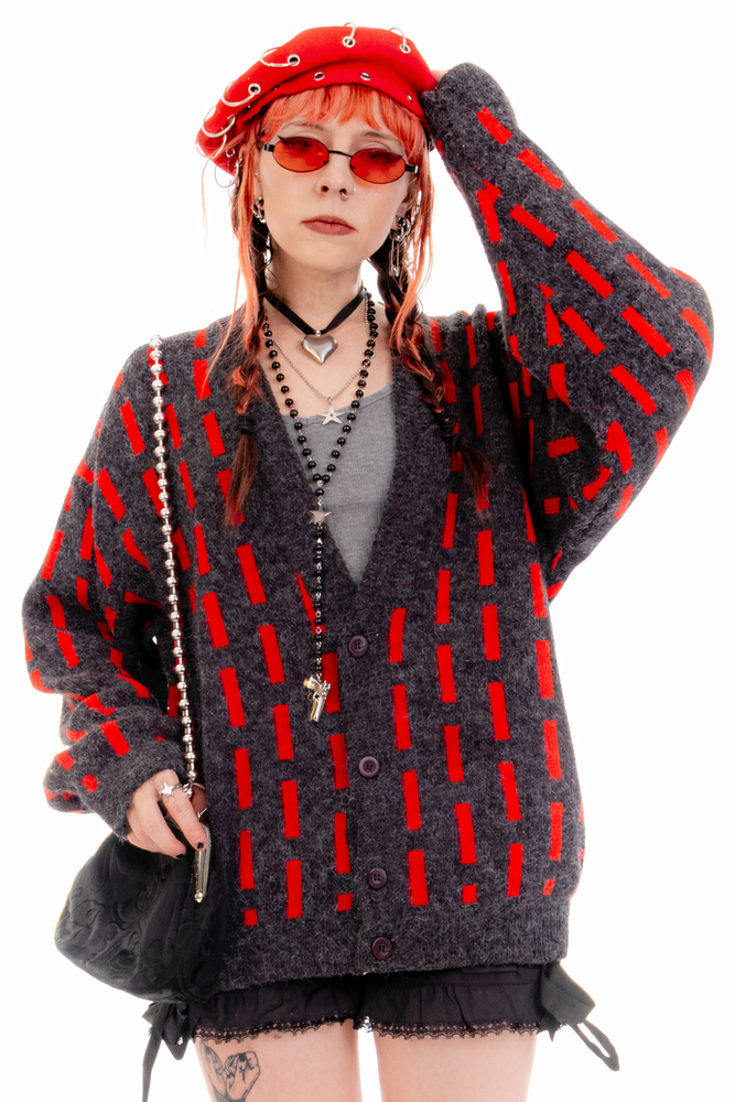 Vintage 80's Jed Red Dash Cardigan - One Size Fits Many
