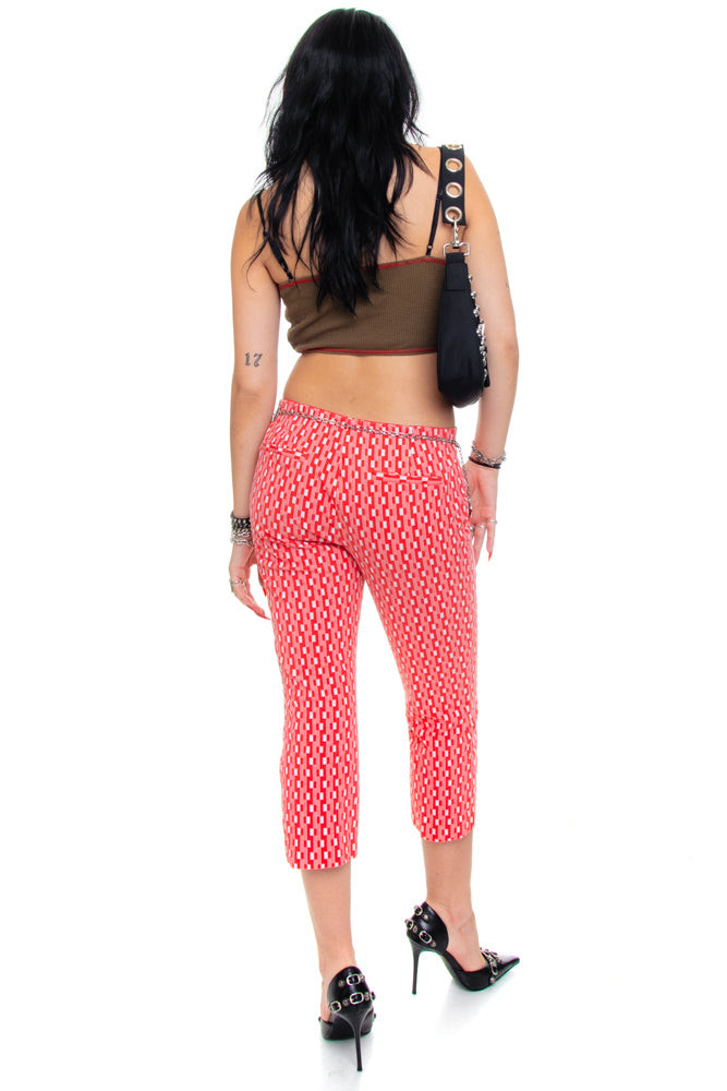 Vintage 90's Retro Red Grid Print Capris - S/M
