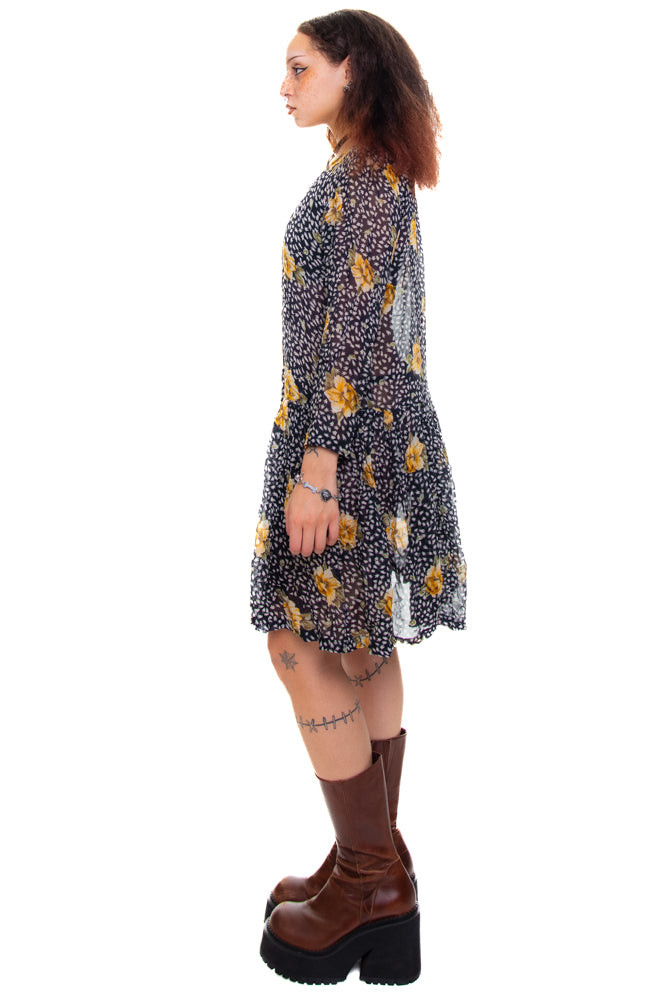 Vintage 90's Floral Rayon Chiffon Dress - XS/S