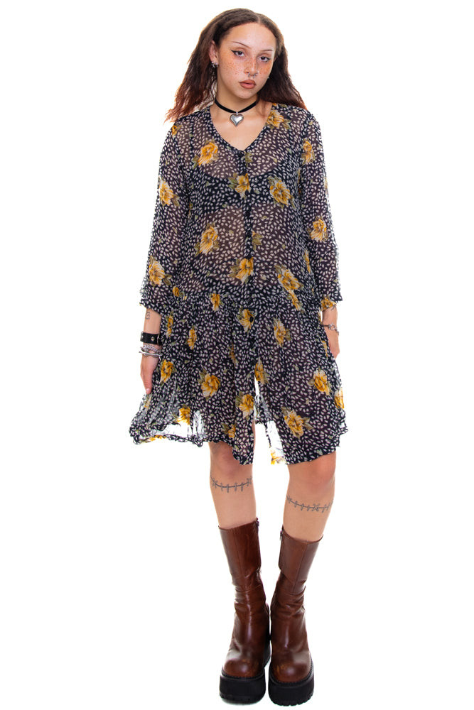 Vintage 90's Floral Rayon Chiffon Dress - XS/S