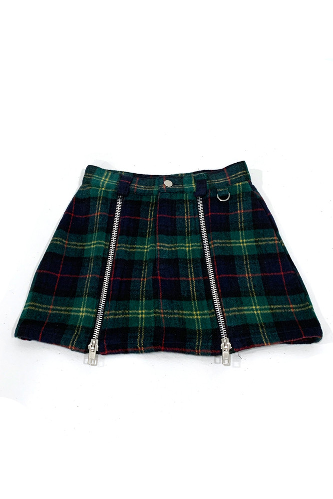 Weetzie Green Plaid Zip-Pleat Mini Skirt