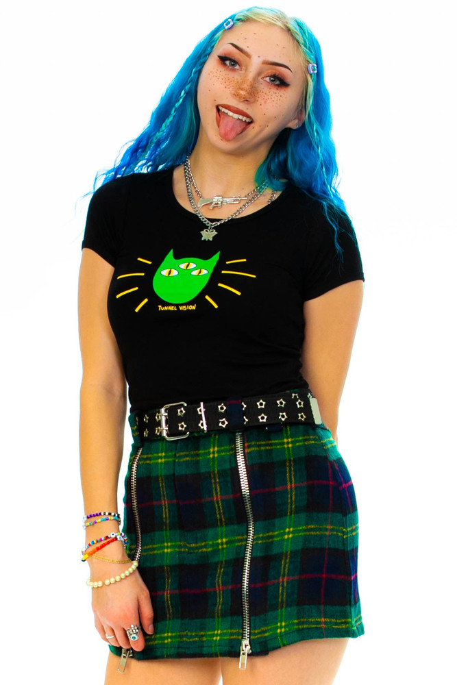 Weetzie Green Plaid Zip-Pleat Mini Skirt