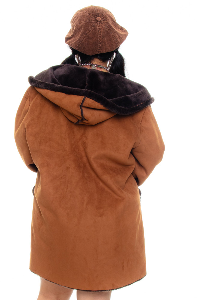 Vintage 90's Hooded Vegan Suede Cozy Jacket - XL