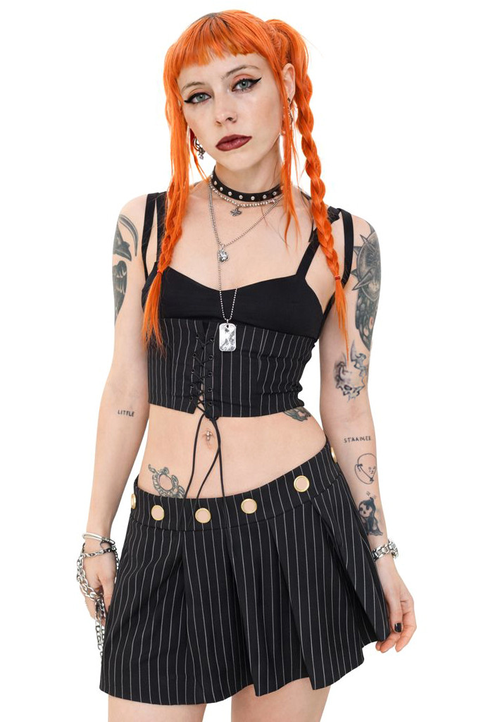 BOMBE MAT MINI (ND2 ver.)　RETRO STRIPE Peekaboo Pinstripe Grommet Mini Skirt - Tunnel Vision