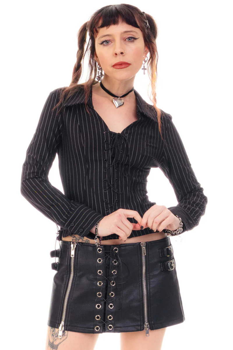 Libby Pinstripe Corset-Lace Shirt