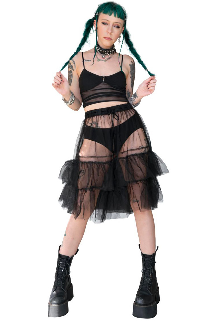 Louisa May Sheer Black Ruffle Skirt