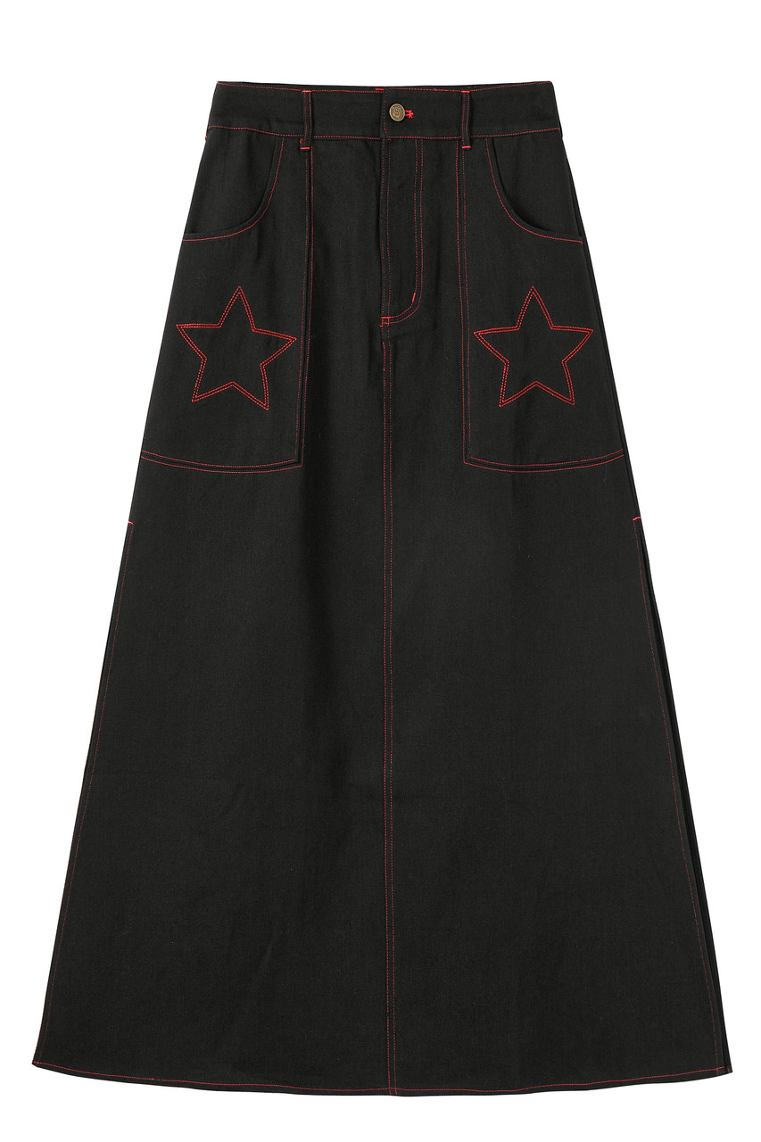 Rave Black Denim Maxi Skirt - Tunnel Vision