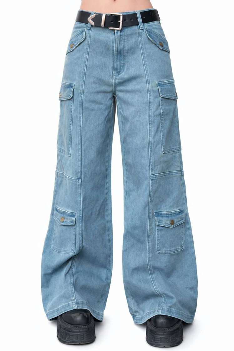 Reggie Blue Denim Cargo Baggies - Tunnel Vision