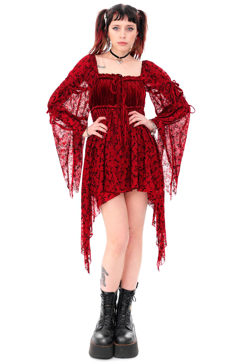 Desdemona Red Velvet Mix Dress - Tunnel Vision