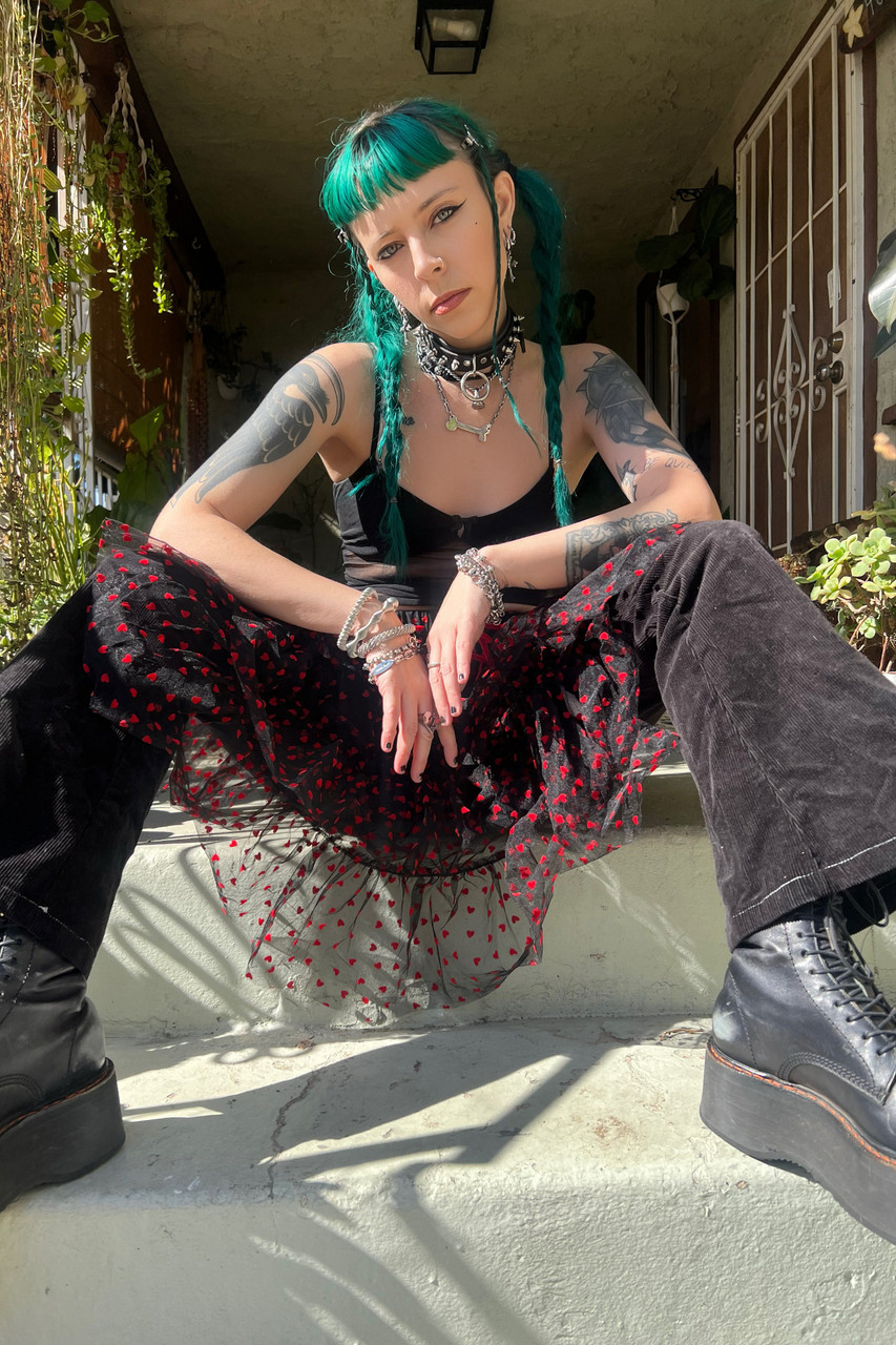 Louisa May Sheer Heart Ruffle Skirt - Tunnel Vision