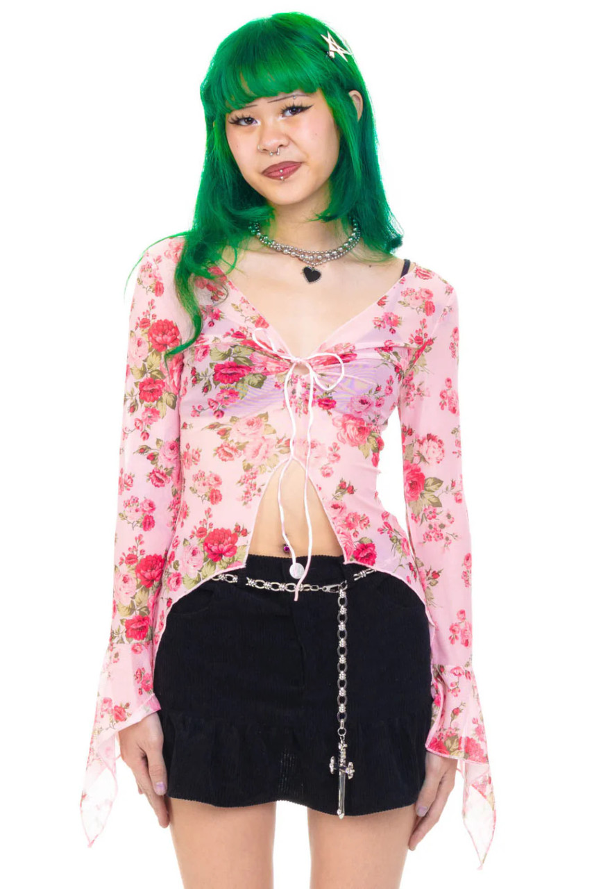 Everything Floral Flutter Mesh Top - Tunnel Vision