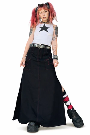 Rave Black Denim Maxi Skirt