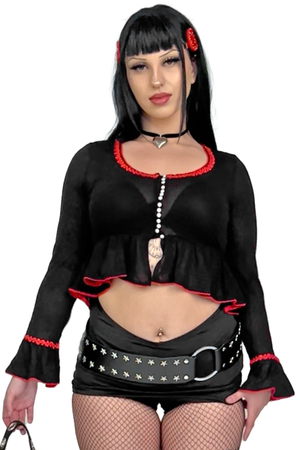 Doll Face Black Pointelle Babydoll Top